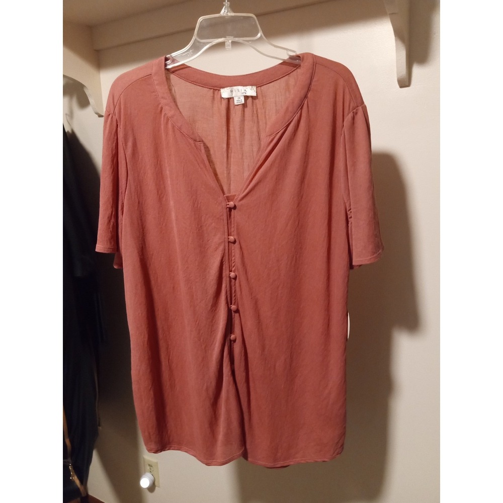 MISIA Curvy Button Front V Neck Top‎ Rust Orange Plus Size 2X NWT
